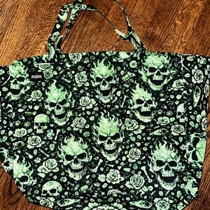 Asylum Green Skull Print Tote Bag - Brand New